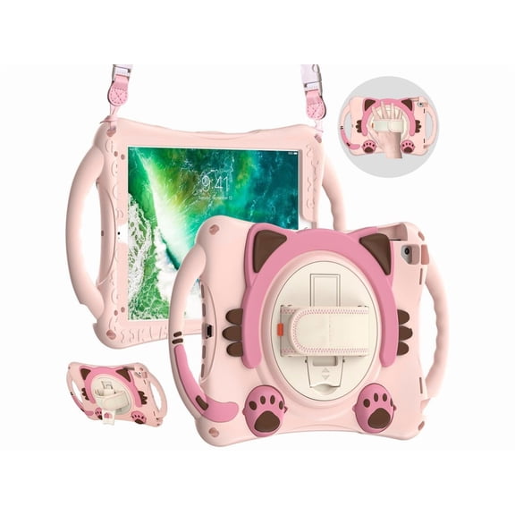 Kids Case for iPad 9.7 2018 / 2017 / Air 1 / Air 2 / Pro 9.7 , Silicone Shockproof Protective Cover with Pencil Holder, Handle Grip, Hand Strap, Kickstand, Shoulder Strap