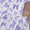 thumbnail image 7 of Pajamas for Women Set 2 Pieces Short Sleeves Bow Print Lapel Pjs Tops & Shorts Cozy Button Up Short Sleeves Sleepwear Tops & Short Set (Purple-Bow1 S), 7 of 7