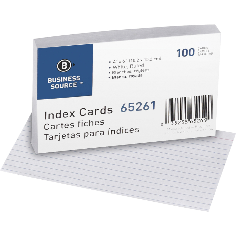 Business Source, BSN65261BX, Ruled White Index Cards, 1000 / Box