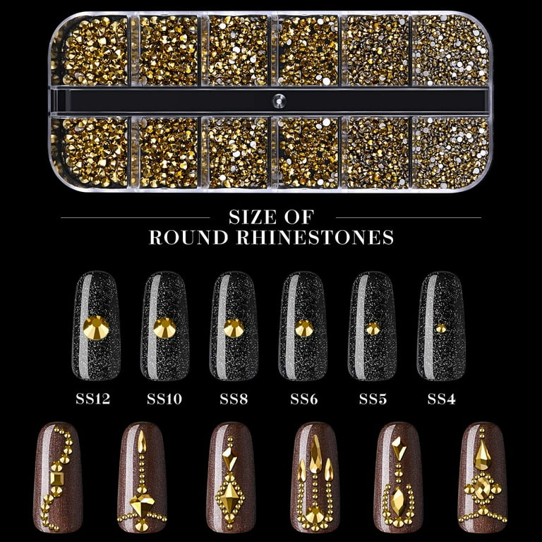 Tisslan 820pcs Mix 10 Shapes Flatback Black Nail Rhinestones Loose Round  Beads Diamond Assortment Decoration Glass Charms for Nails Supply
