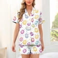 thumbnail image 4 of Tnhcen Women's Button Front Flip Collar Short Sleeve Shorty Pajama Set Easter Print Nylon Spandex Milk Silk Sleepwear, 4 of 5