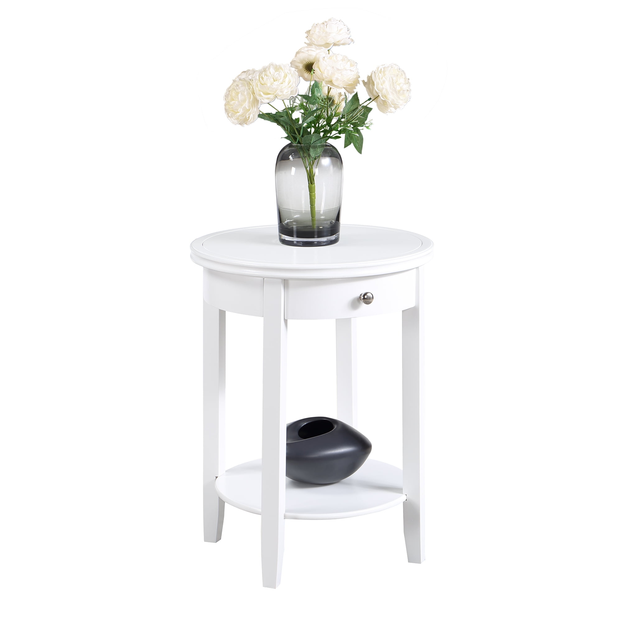 Convenience Concepts American Heritage Baldwin 1 Drawer End Table with Shelf, White