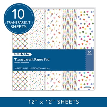 Hello Hobby 12" x 12" Transparent Paper Pad with 10 Sheets - Vibrant Colors for Crafting