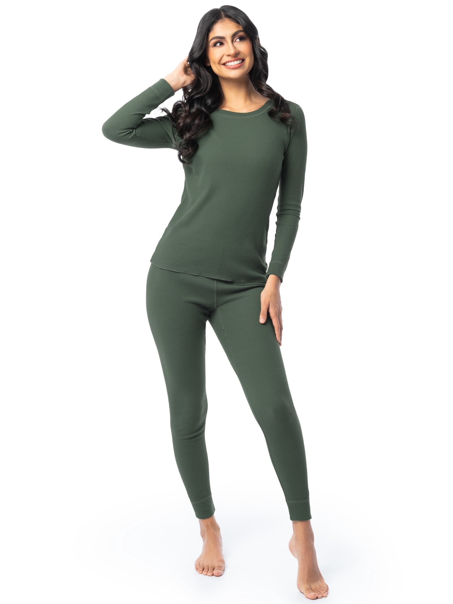 Fruit of the Loom Women's Recycled Waffle Thermal Top & Bottom Set, Sizes XS-4XL