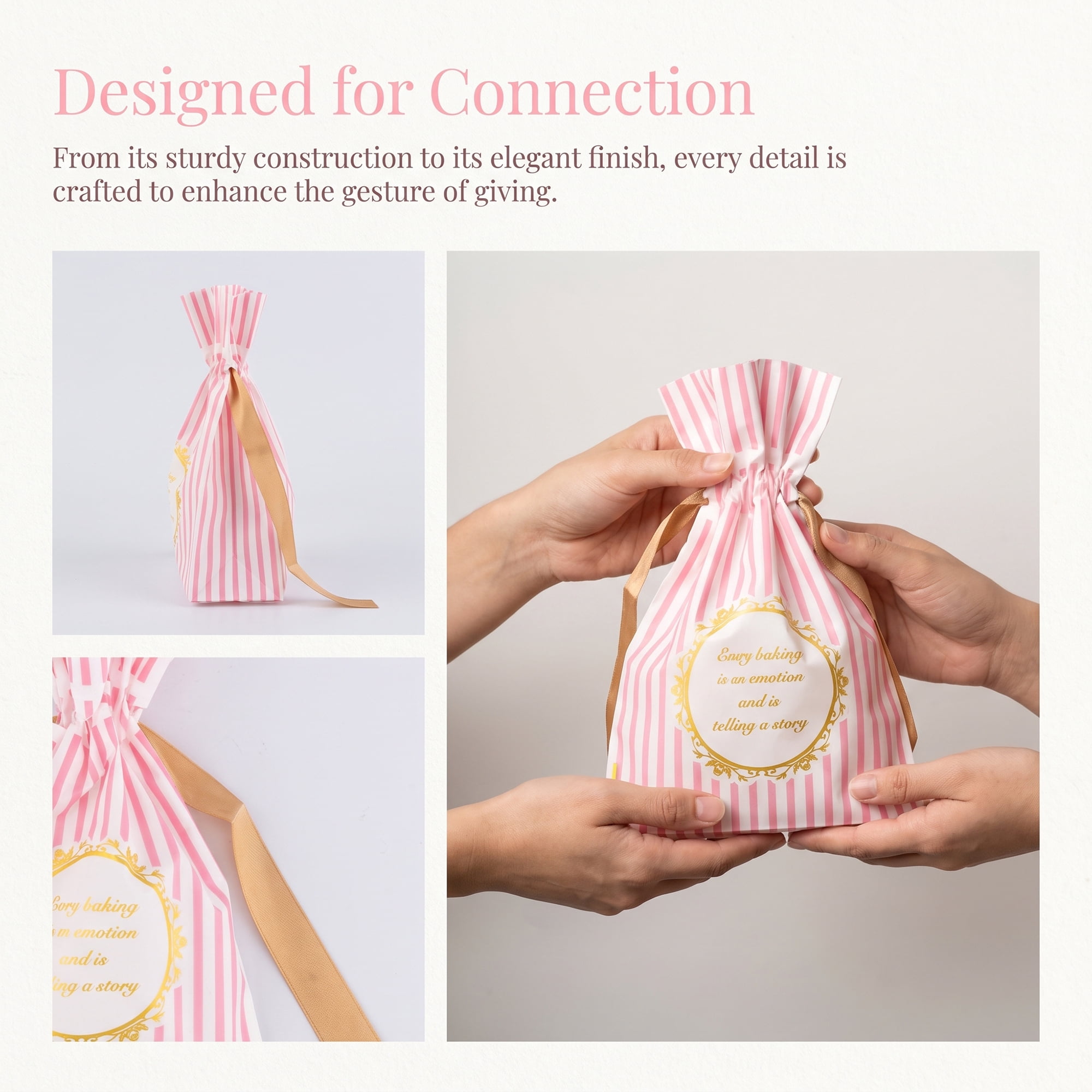 Unique Bargains 10Pcs Waterproof Gift Bags with Handles Pink Striped Pattern 4.7" x 6.7"