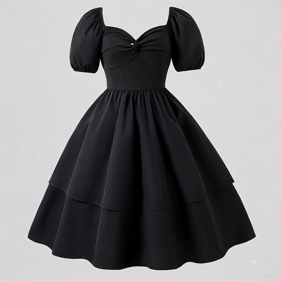 REDARER Girls Elegant Sweetheart Neckline Puff Sleeve Tiered A-Line Dress Summer Party Formal Gown,8-9 Years