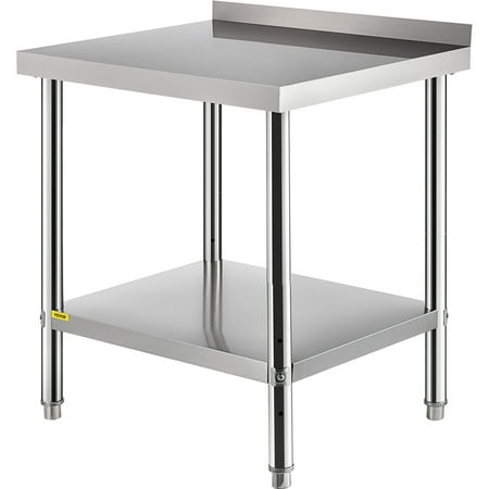 

VEVORbrand Stainless Steel Prep Table 30 x 24 x 35 inch 440lbs Load Capacity Heavy Duty Metal Worktable with Backsplash and Adjustable Undershelf Commercial Workstation for Kitchen Restaurant