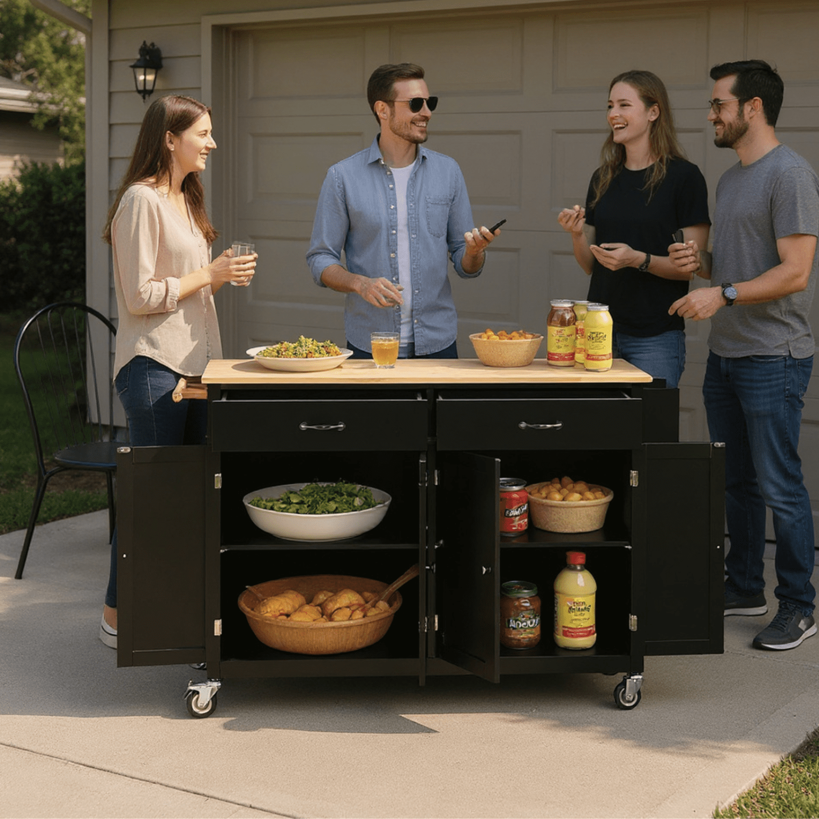 Homy Casa Kitchen Serving Cart with Storage, Large Drawer, Wood Top & Wheels, Mobile Kitchen Island