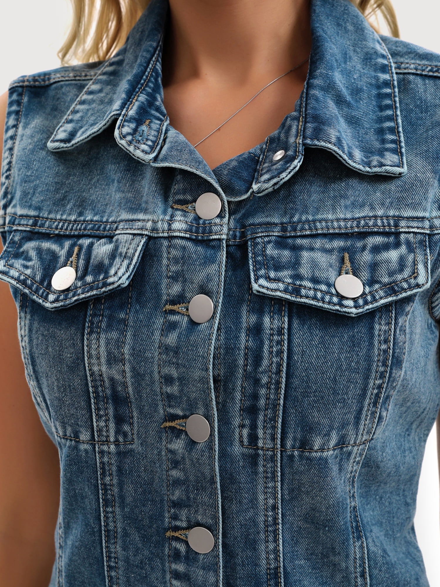 DARING DIVA Women's Sleeveless Collared Button Down Short Jean Dress 2XL Grey Blue