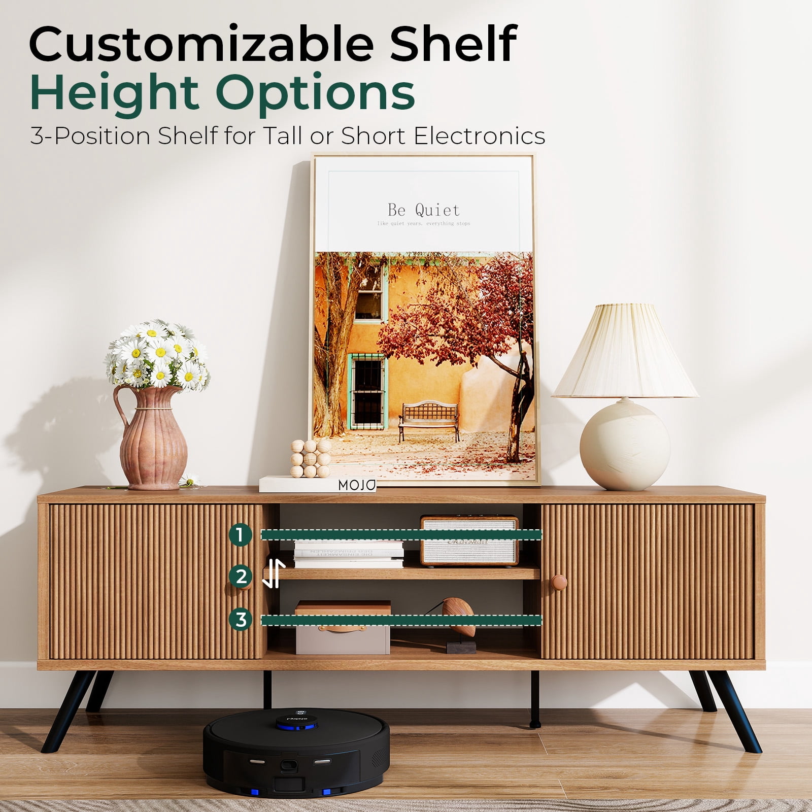 LUCKLIIFE 53" TV Stand for 55" -65" TVs, Mid Century Modern Entertainment Center  for Living Room