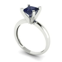 1ct princess cut blue sapphire 18k white gold Bridal Wedding Engagement Promise Anniversary Ring for Women size 10.25