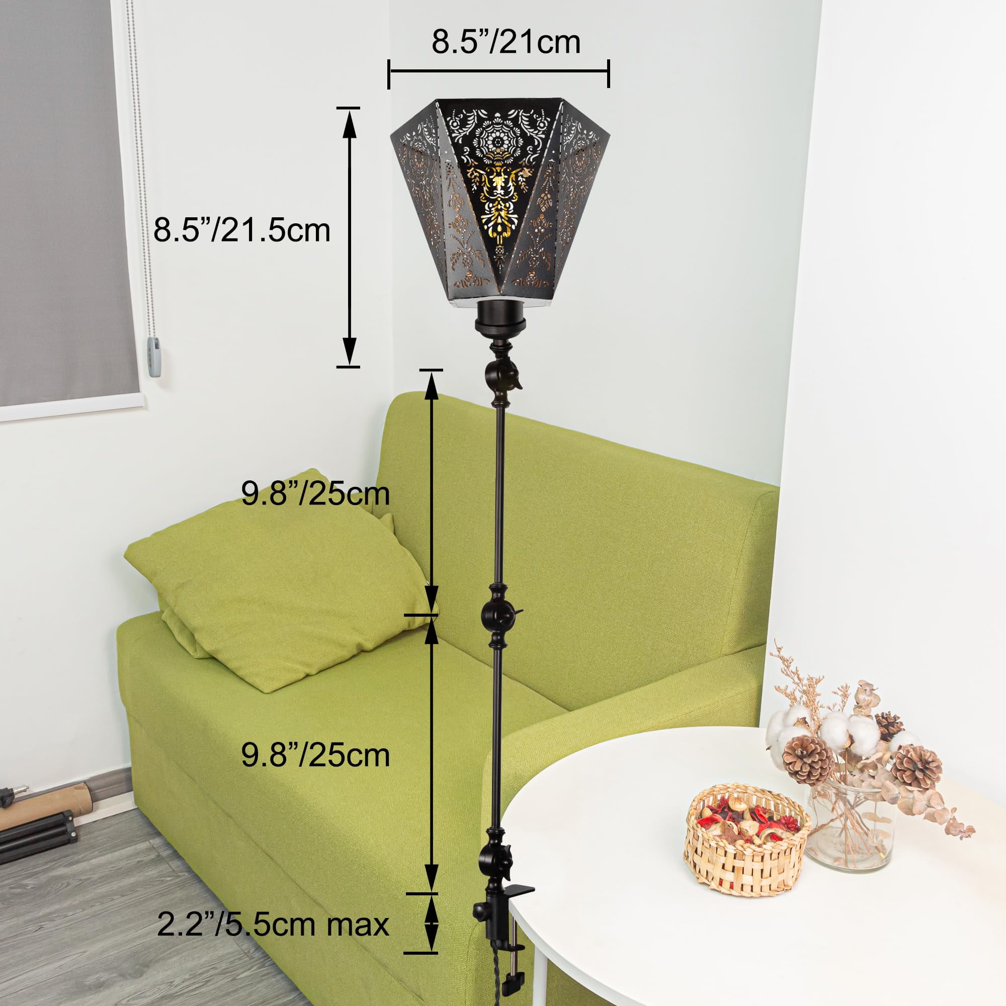 Kiven Dimmable Clip-on Desk Lamp, 1-Light Iron Nightstand Lamp with Flexible Arm, Remote Control, Decorative Clamp Lamp for Office Home Bookshelf Bedside E26 Sokcet,Black-DZ0282