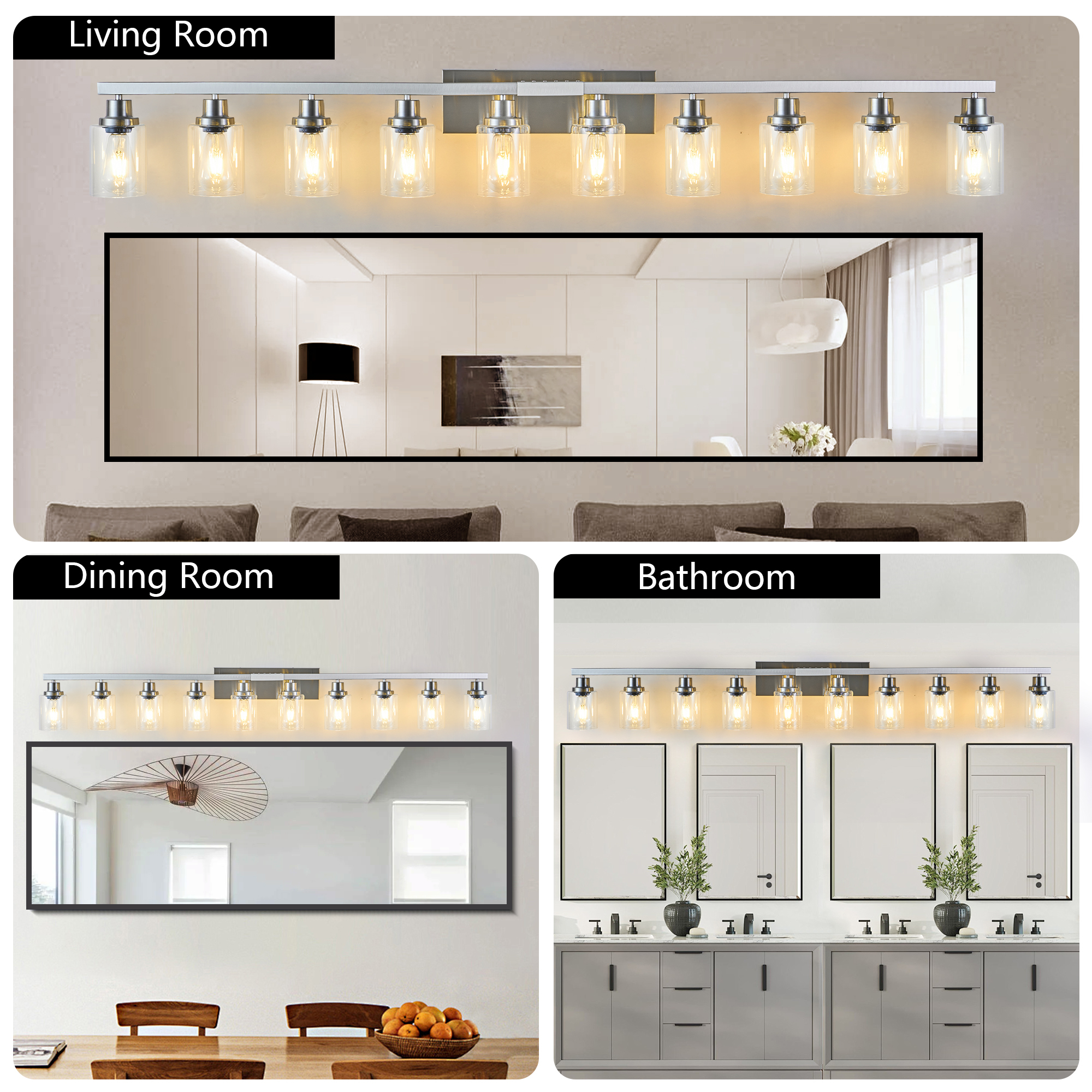 Leumius Modern 10-Light Bathroom Vanity Light Fixture - Brushed Nickel Finish with Clear Glass Shades, Perfect for Bathroom, Vanity and Dressing Area Lighting (No Bulbs)