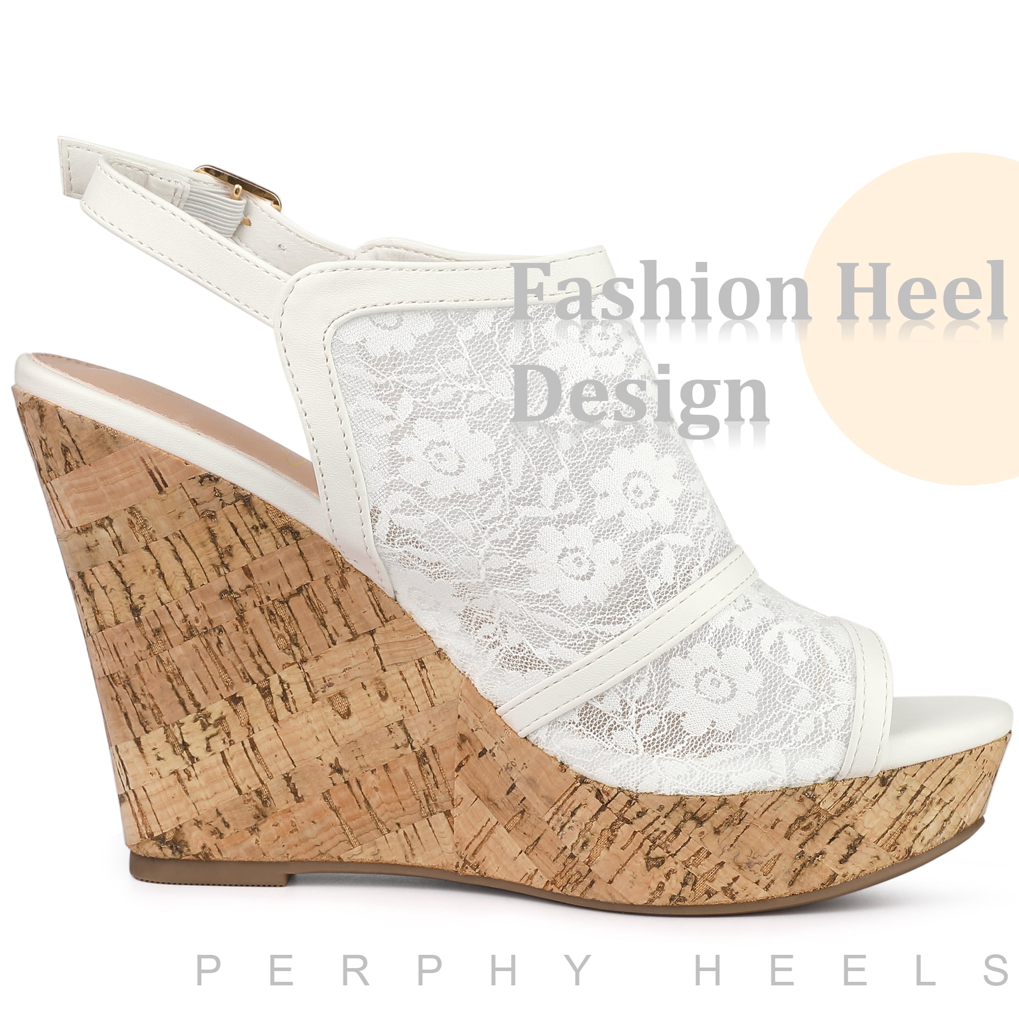 Unique Bargains Women's Lace Platform Heel Slingback Wedges Sandals