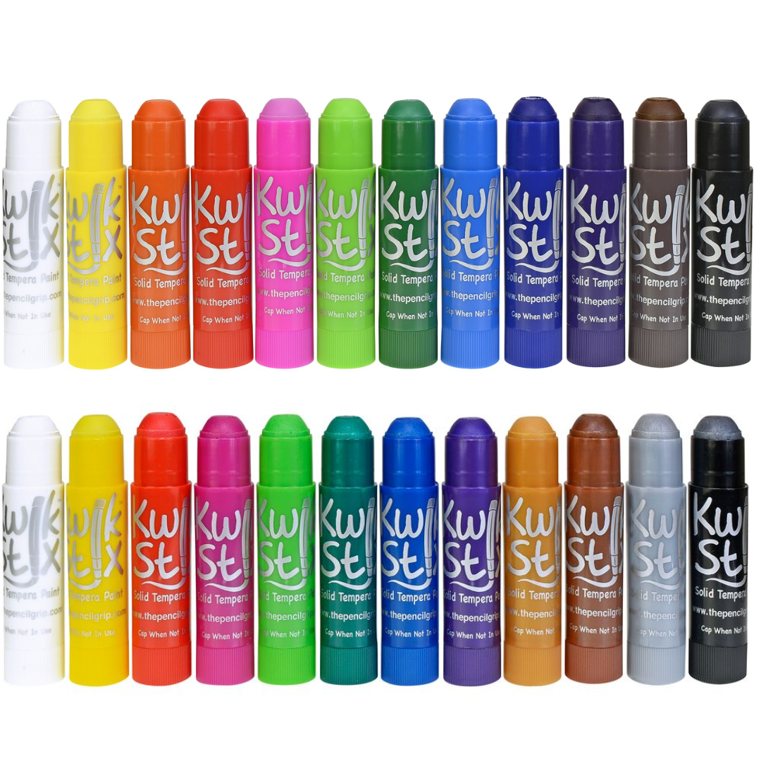 Kwik Stix Solid Tempera Paint Sticks Bundle, 24 Count (2 Packs of 12), Classic & Metallic Colors, Washable, Quick-Drying, Non-Toxic