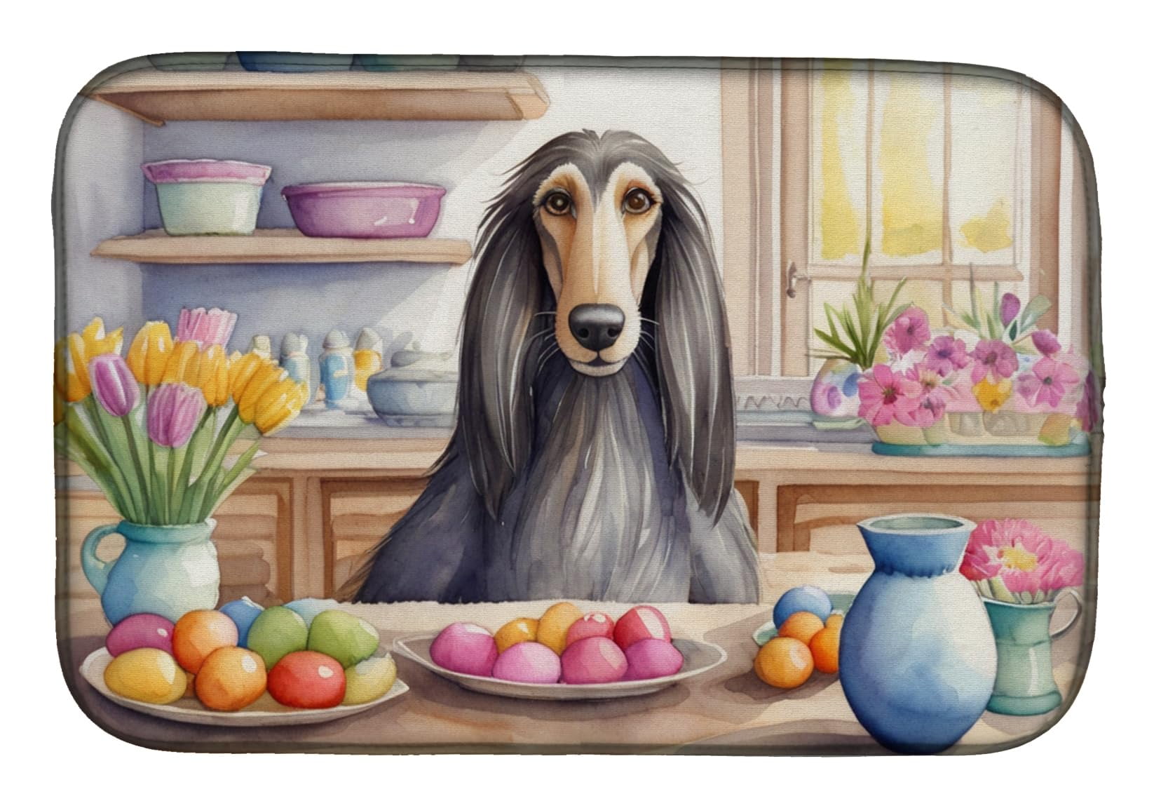Decorating Easter Bichon Frise Dish Drying Mat 14 in x 21 in