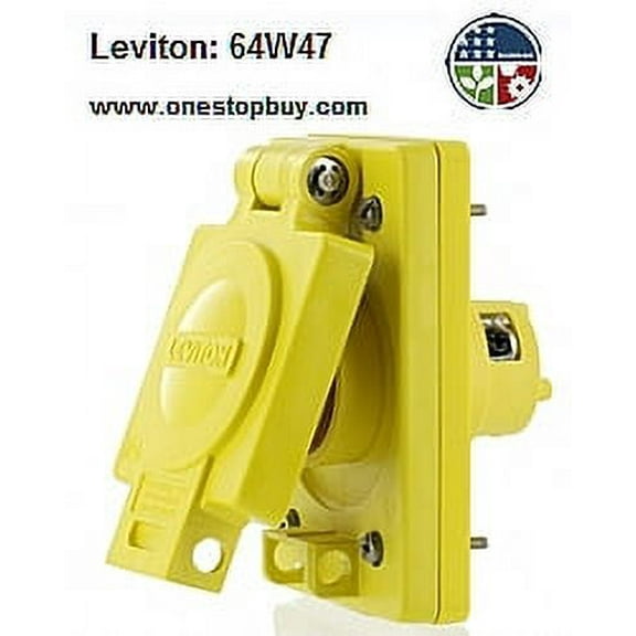 Leviton 64W47 Single Inlet w/Cover Locking Blade Wetguard 15A 125V 2P3W Grounding - Yellow