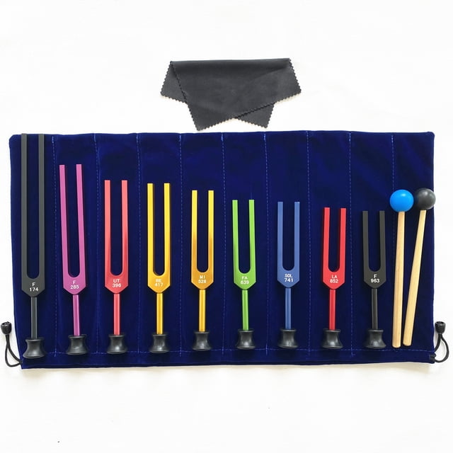 Diapasones coloridos de aleación de aluminio de 9 piezas Diapasones para terapia, grupo de 9 piezas de colores para terapia de voz