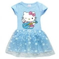 thumbnail image 2 of Hello Kitty Vêtements pour Enfants Pur Coton Mode Jupe Princesse Filles Robe Plissée à Manches Courtes en Tulle Imprimé Dessin Animé Charmante Fille, 2 of 7