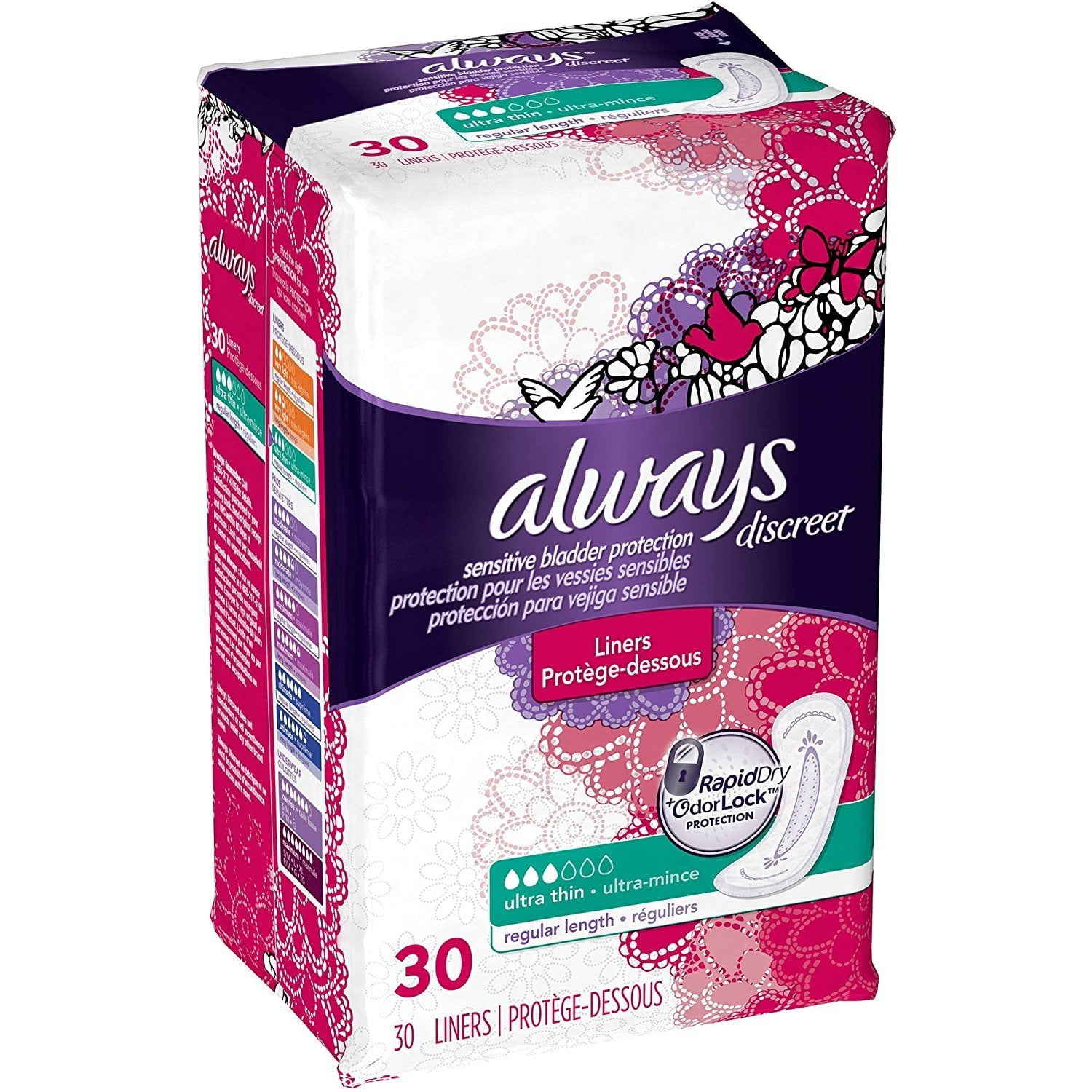 Always Discreet, Incontinence Liners, Ultra Thin, 30 Count (Pack of 2