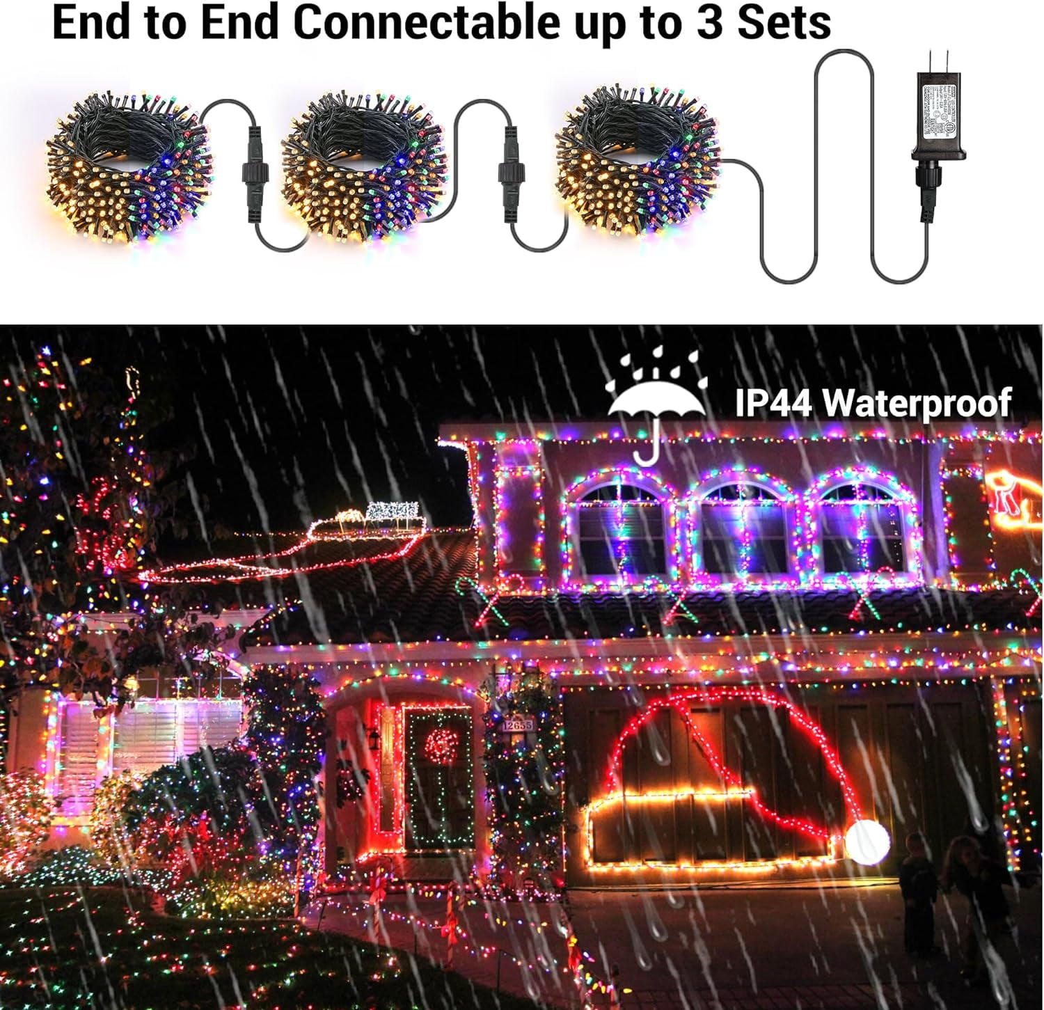Voolex Christmas Lights Color Changing 16 Modes 200 LED 65 ft, Decorative Christmas Tree Lights with Remote Control - Outdoor Waterproof Warm Color