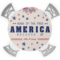 Round Fitted Tablecloth, Independence Day Fireworks Stars American Holiday 4th of July Waterproof Table Cloth Table Cover with Elastic Edged for Outdoor Picnic Parties, Fits Tables up to 36" - 44"
