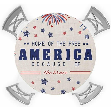 

Round Fitted Tablecloth Independence Day Fireworks Stars American Holiday 4th of July Waterproof Table Cloth Table Cover with Elastic Edged for Outdoor Picnic Parties Fits Tables up to 45 - 52