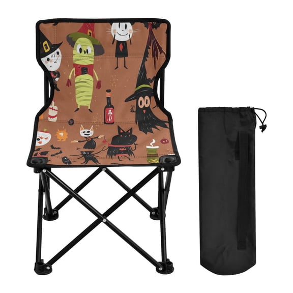 600D Oxford Camping Chair Portable Foldable Chair Supports 220 lbs for Picnic, Fishing, Backpacking Black Clown Costume Icons