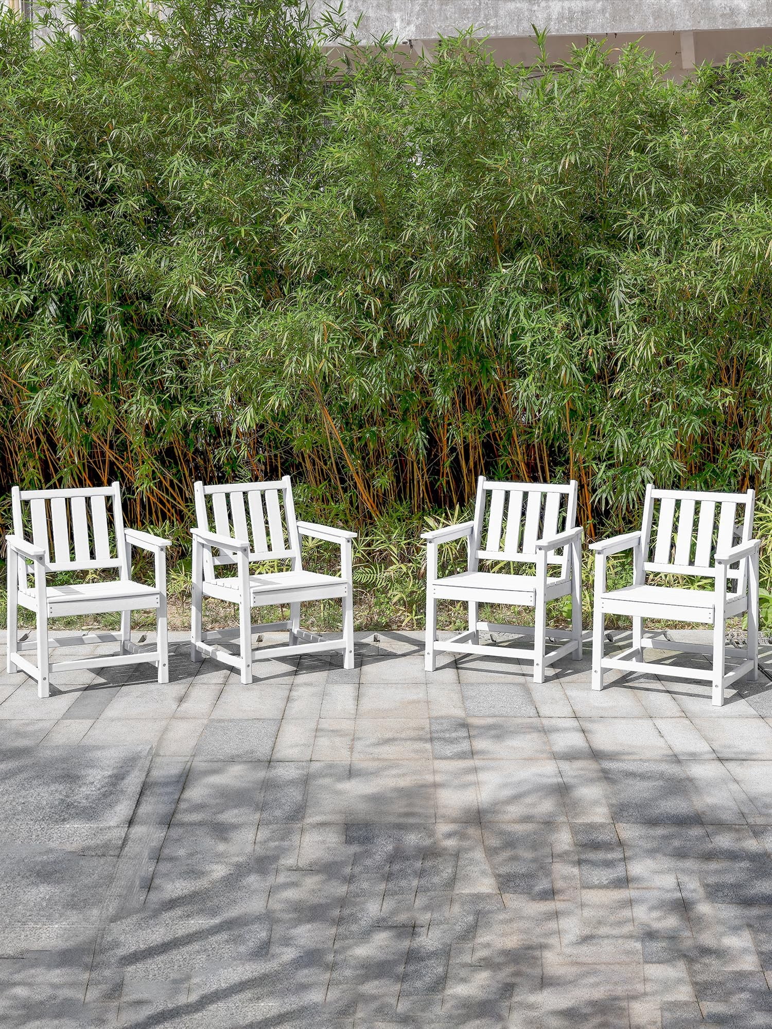 HDPE Dining Chair Set of 4, All Weather Outdoor Dining Chairs with Ergonomic Backrest, Heavy Duty Patio Chairs for Backyard, Garden, Poolside, Deck, Pearl White