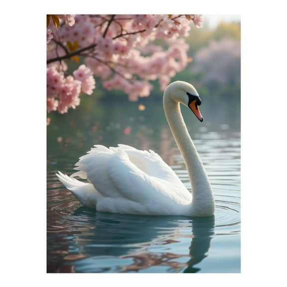 Diamond Art Kit for Adults, Elegant Swan Blossom Reflection Diamond Painting for Adults Beginners, 5D DIY Diamond Art Painting Kits, Colorful Diamond Painting Craft for Home Decor 12x16