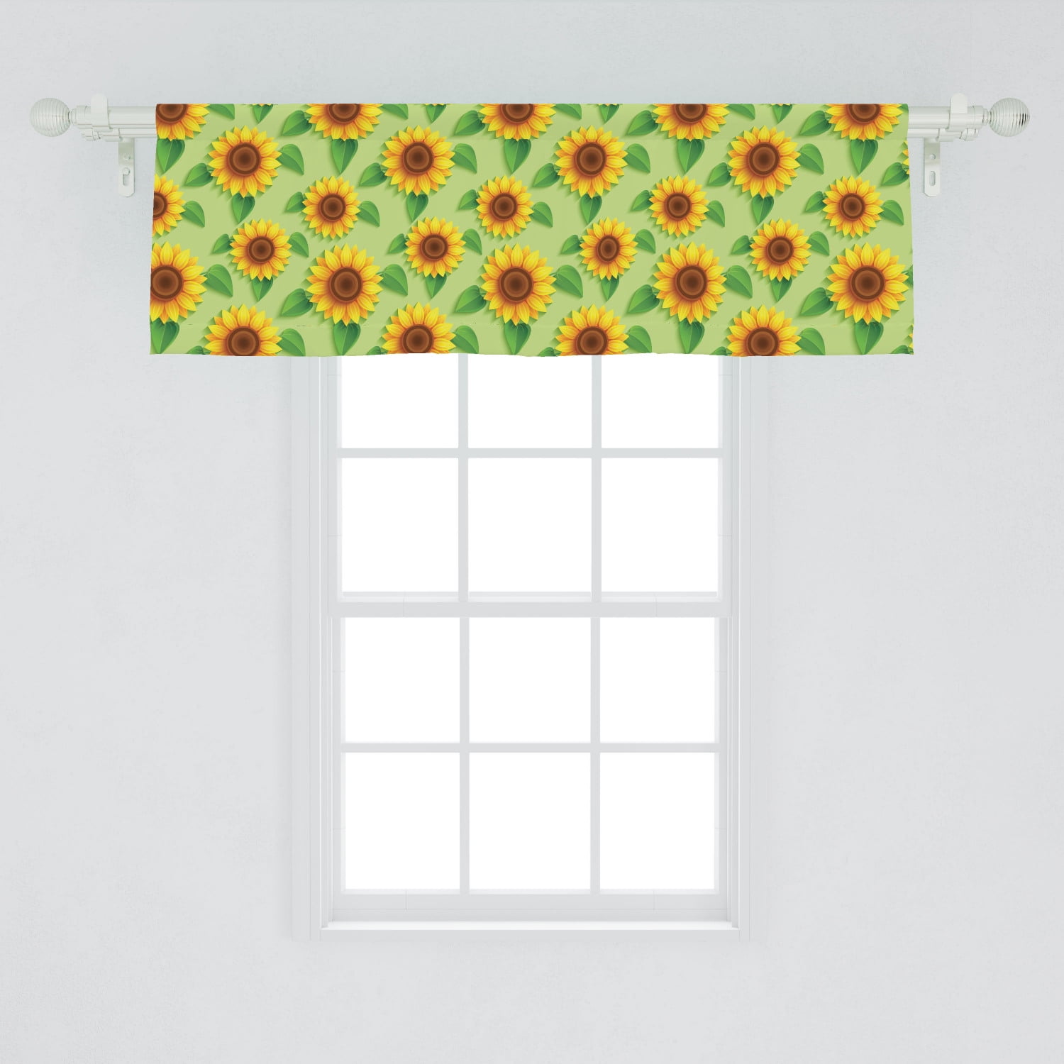 Floral Yellow Window Valance, Sunflowers with Leaves Summer Vibes