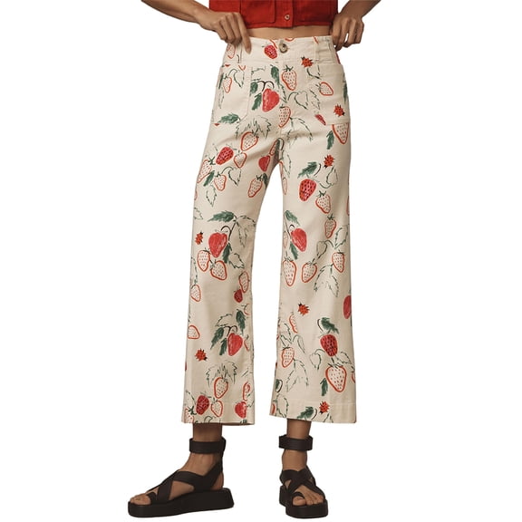 Michellecmm Women Wide Leg Denim Pants Casual Loose Fruit Print Crop Capri Jeans