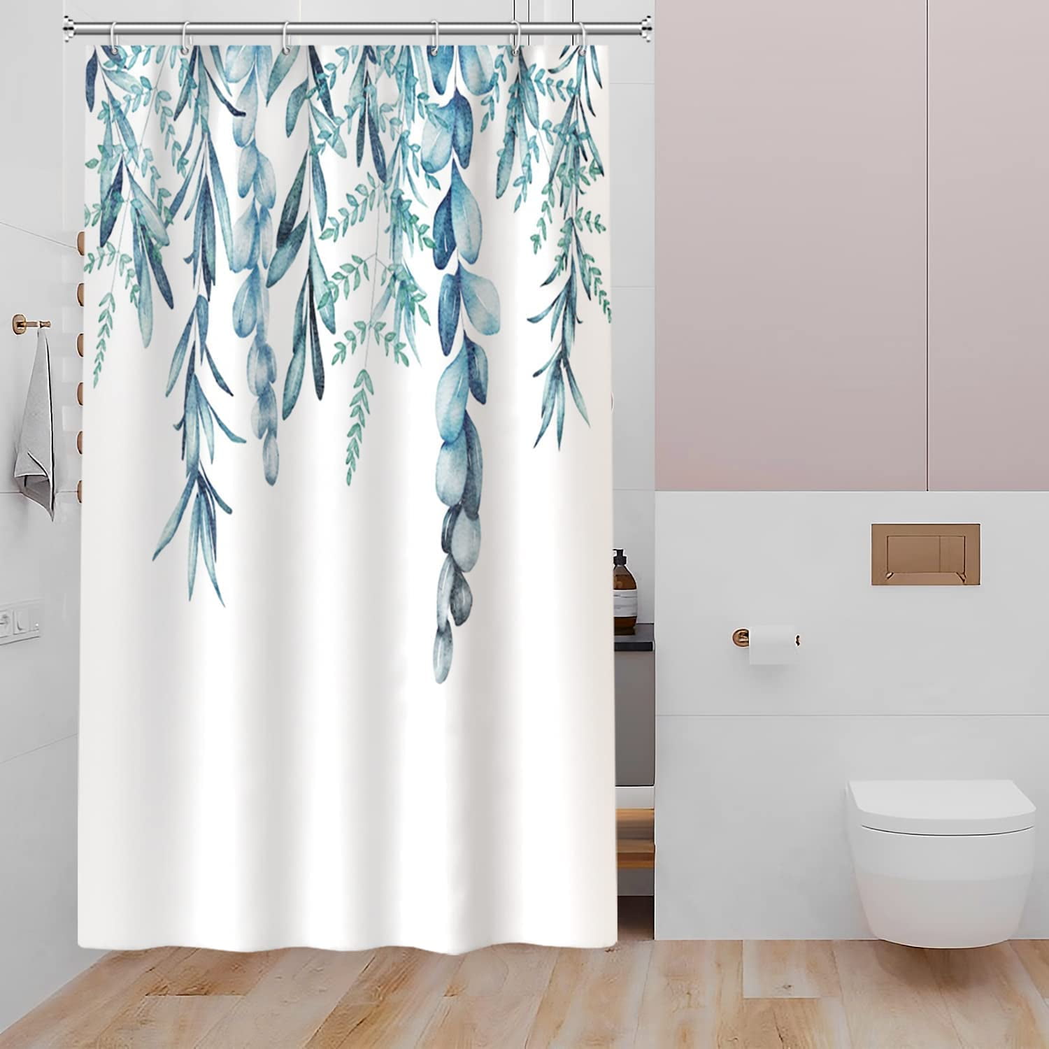 Stall Shower Curtain, Blue Eucalyptus Shower Curtain, Fabric Leaf ...