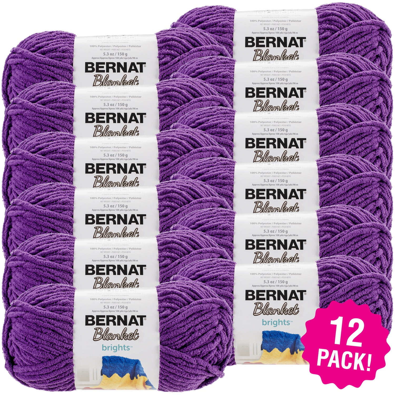 Bernat Blanket Brights Yarn Pow Purple, Multipack of 12