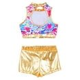 thumbnail image 4 of inhzoy Kids Girls 2 Piece Shiny Dance Outfits Crop Top Metallic Shorts Set Colorful Hearts 10, 4 of 5