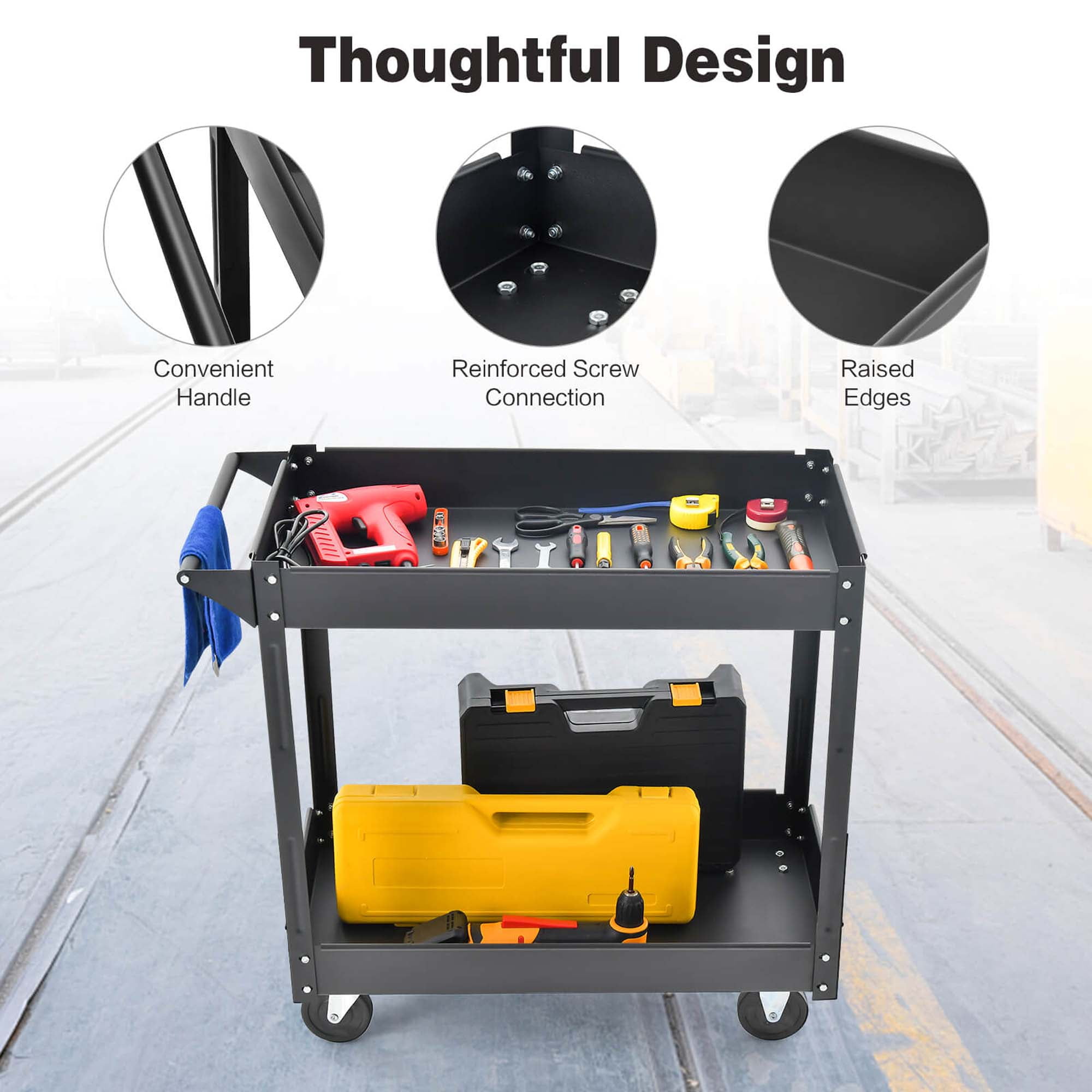 Costway 2-Tier Utility Cart Metal Service Cart Rolling Tool Storage Organizer with Handle Black