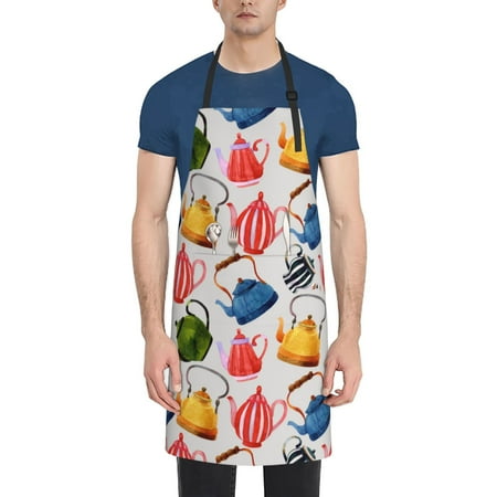 

Coaee Watercolor Teapots for Waterproof Apron for Unisex Adult with Adjustable Bib Apron