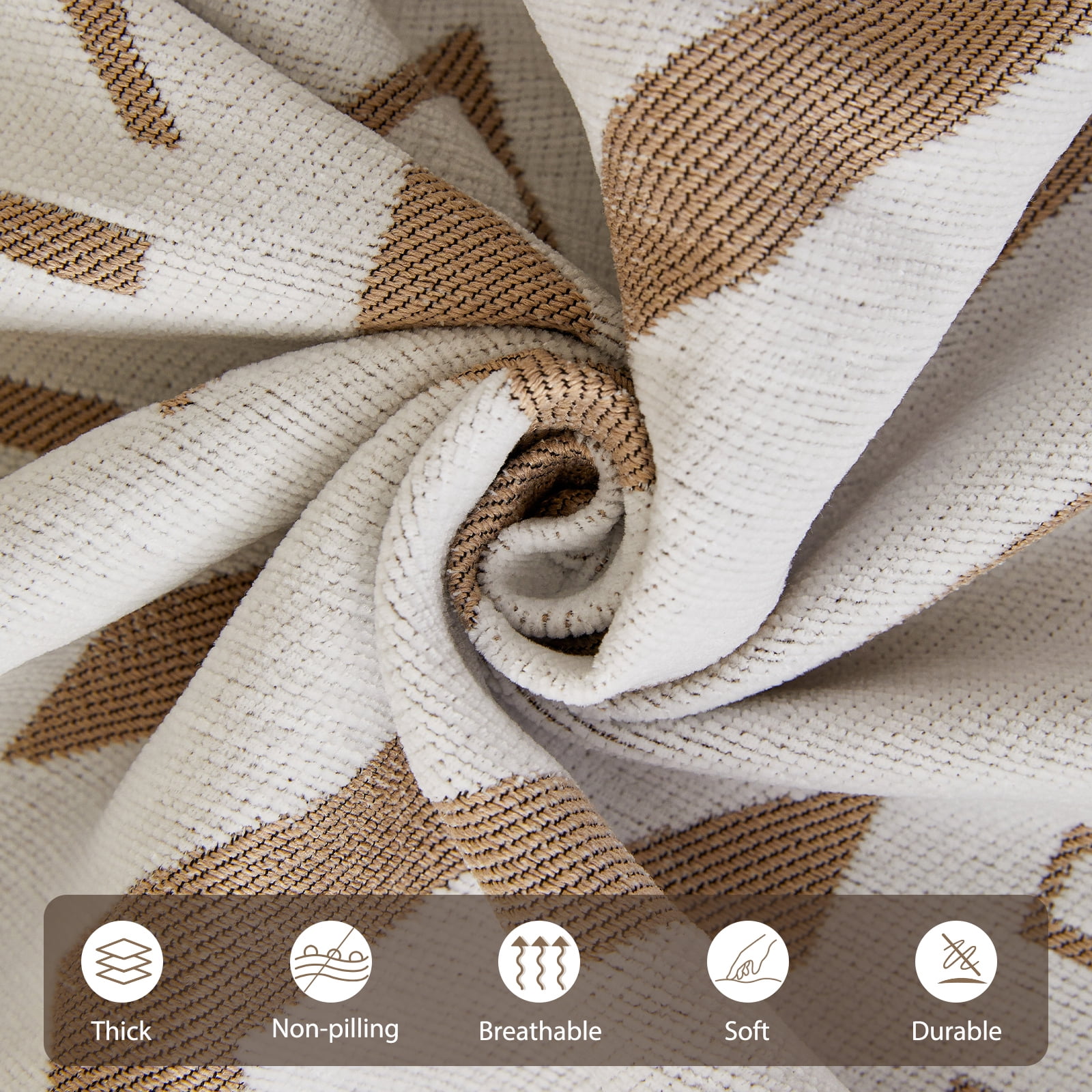 WOOW DEPOT Boho Chenille Sofa Cover Reversible w/ Tassel, Washable Throw Blanket L Shape Slipcover for 2 Cushion Couch, Taupe & White Geometric, 71"x118"