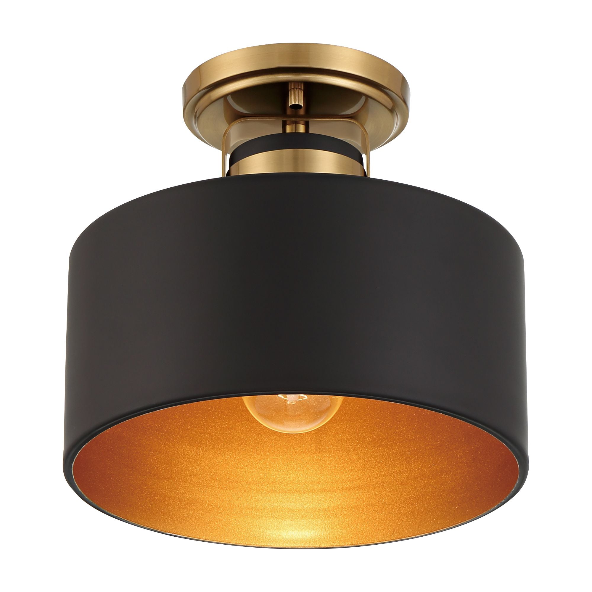 Possini Euro Design Modern Ceiling Light Semi Flush Mount Fixture 10" Wide Soft Gold Metal Black Drum Shade for Bedroom Kitchen