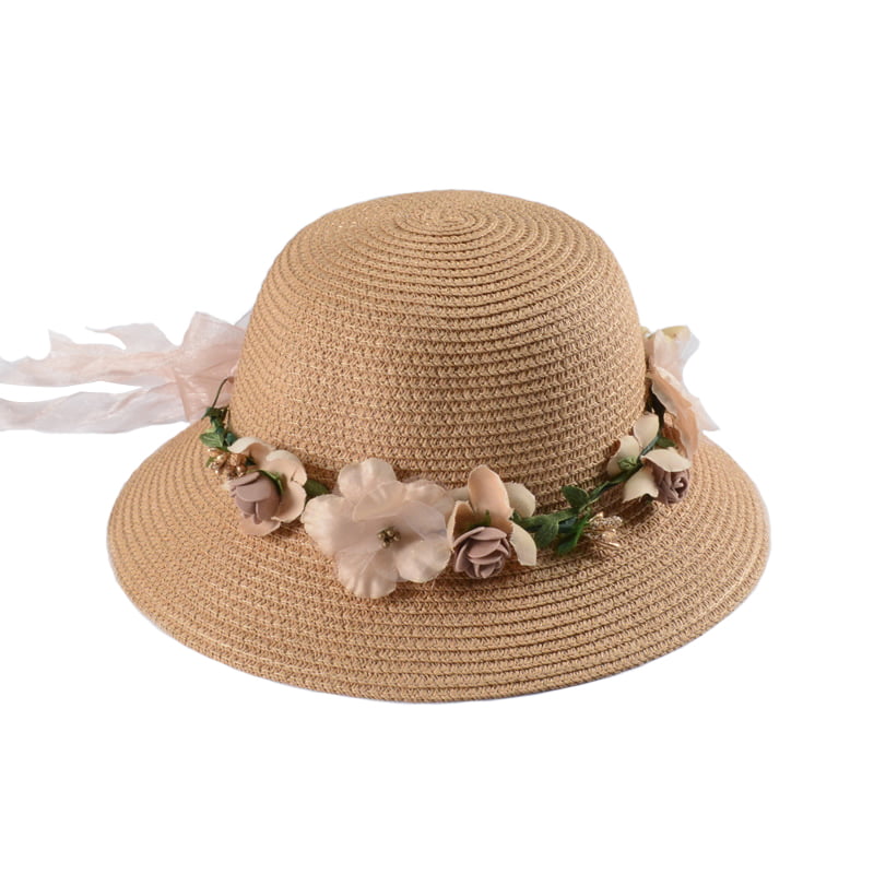 FAYTEK Women's Summer Hats Bucket hat Cap Female Braided Straw hat Fishing  hat hat Elegant Holiday Beach Straw hat (Khaki,56-58CM)