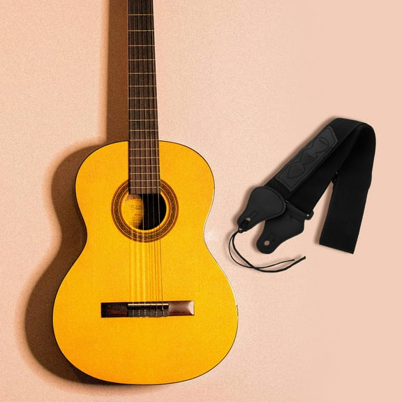 LEORX Durable Black Guitar Strap with Pick Holder for Acoustic and Electric Guitars Adjustable Length