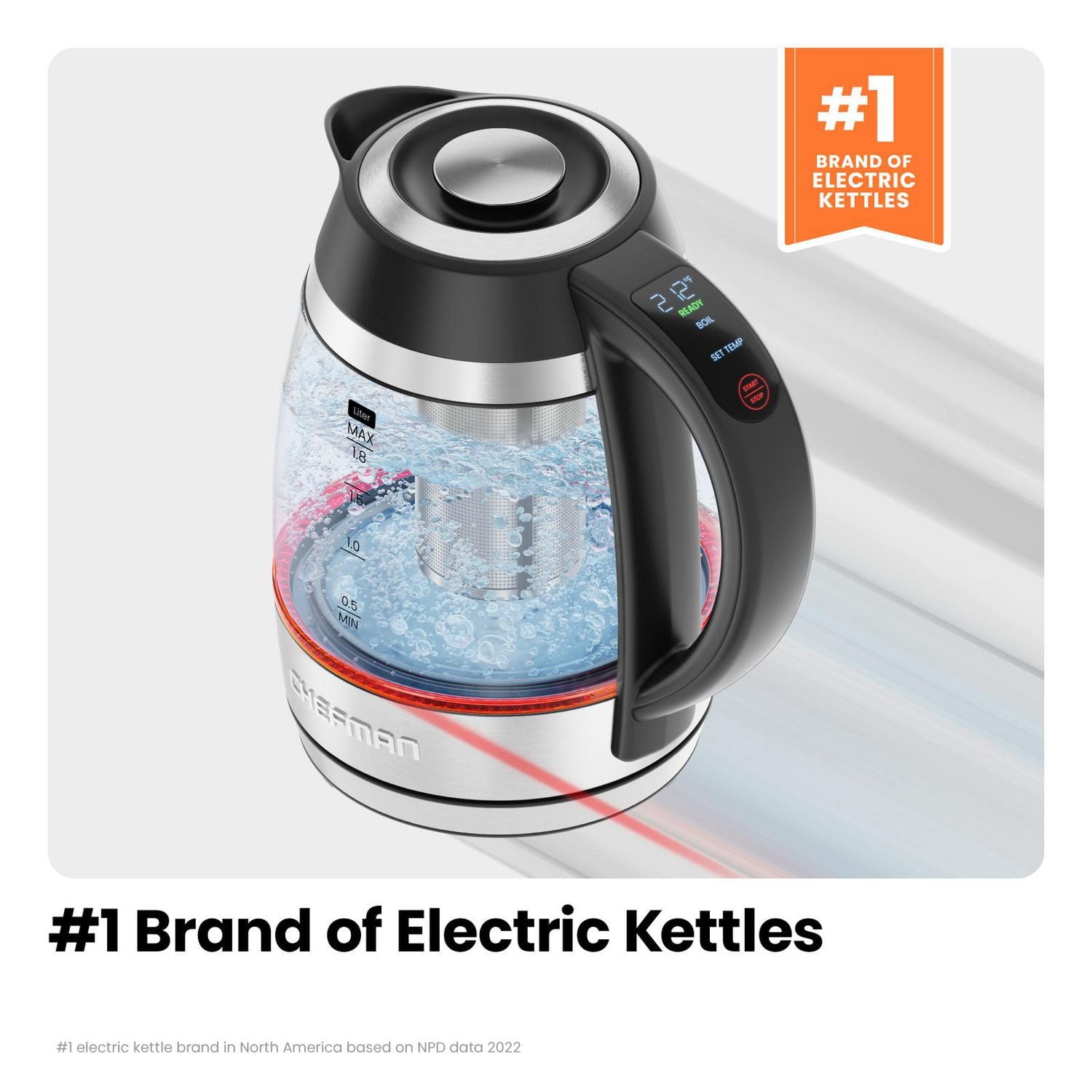 Chefman 1.8L Electric Kettle w/ Tea Infuser – Stainless Steel, New