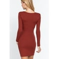 thumbnail image 4 of Saronite Basic Bodycon Ribbed Knit V Neck Long Sleeve Mini Dress, Dark Rust (Women's), 4 of 4