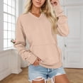 thumbnail image 2 of Fall Sweatshirts for Women Fashion V Neck Solid Color Long Sleeve Pullover Sweatshirt with Kangaroo Pocket Oversized Casual Loose Fit Fall Winter Clothing, 2 of 5