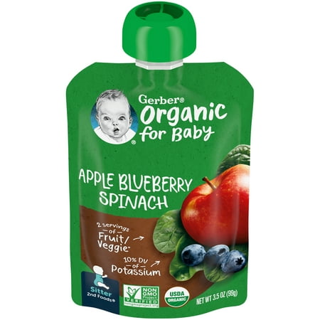 Gerber 2nd Foods Organic Baby Food, Apple Blueberry Spinach, 3.5 oz Pouches (12 Pack)