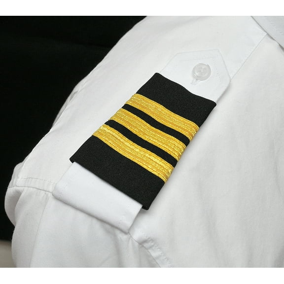 Peachtree Pilot Epaulets First Officer Three Bar Gold Metallic on Navy