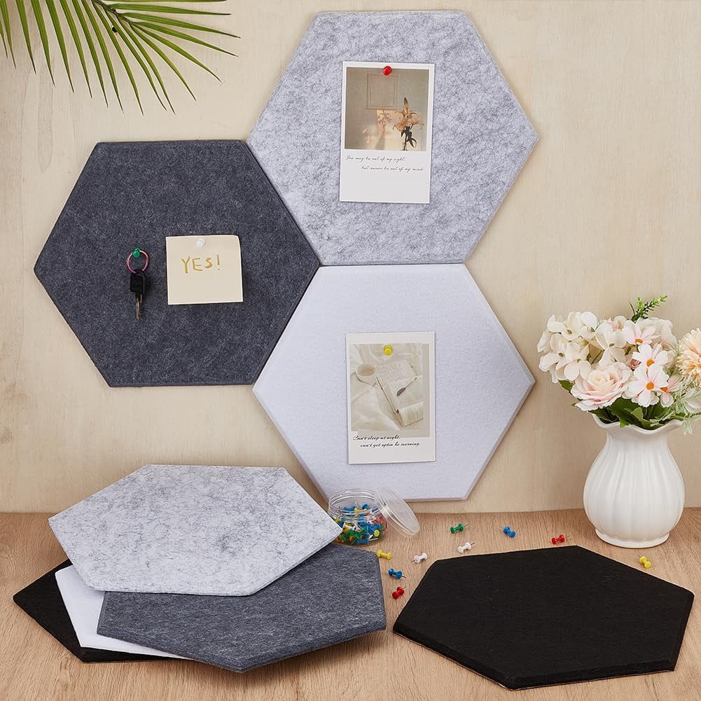 8 Pcs 4 Colors Hexagon Felt Pin Board Notice Boards with 80 Thumbtacks 10.2x11.7inch Self Adhesive Felt Pin Board DIY Bulletin Board Sound Absorbing Felt Board for Office diy