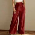 thumbnail image 4 of Jinhomg Womens Linen Pants Cotton Plus Size Comfy High Waisted Trousers Casual Loose Fit Plain Solid Lounge Pant with Pockets Plain Daily Wear Wine L, 4 of 9