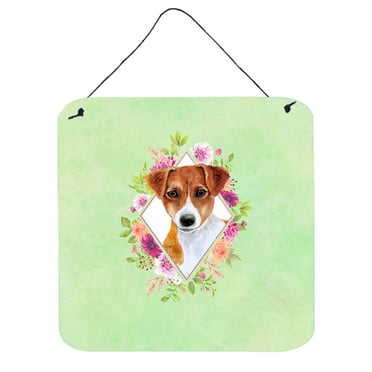 Carolines Treasures CK4316DS66 Jack Russell Terrier Design2 Green Flowers Wall or Door Hanging Prints 6x6 multicolor