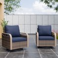 thumbnail image 3 of INTER HUT Modern Wicker Outdoor Swivel Rocking Chair, Rattan Glider Rcoker Chairs Patio Furniture, 2 Chairs, Brown/Blue, 3 of 7